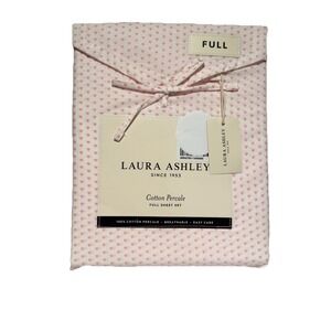 Laura Ashley Full Sheet Set Heart to Heart Pink 4pc Cottage Farmhouse Shabby